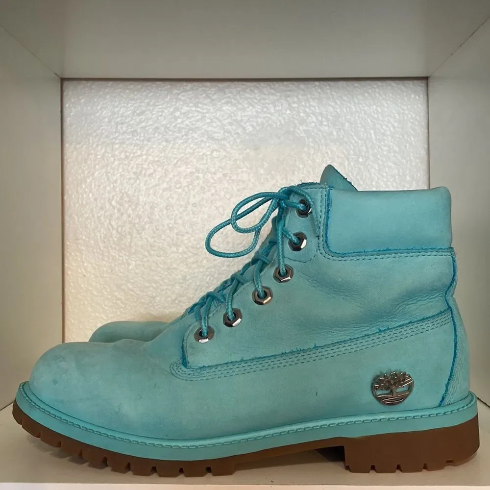 Timberland Light Blue Lace Up Suede Boys Youth Size 6.5 Boots